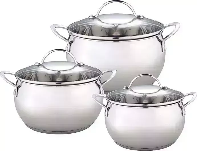 Набор посуды WEBBER BE-335/6 из нерж.стали 6 пр. 2,0л, 2,8л, 3,8л