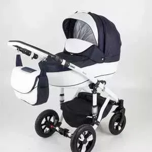 Коляска 2 в 1 BEBE-MOBILE 2 в 1 Toscana Ecco (белый/темно-синий/точка) эко-кожа 710S