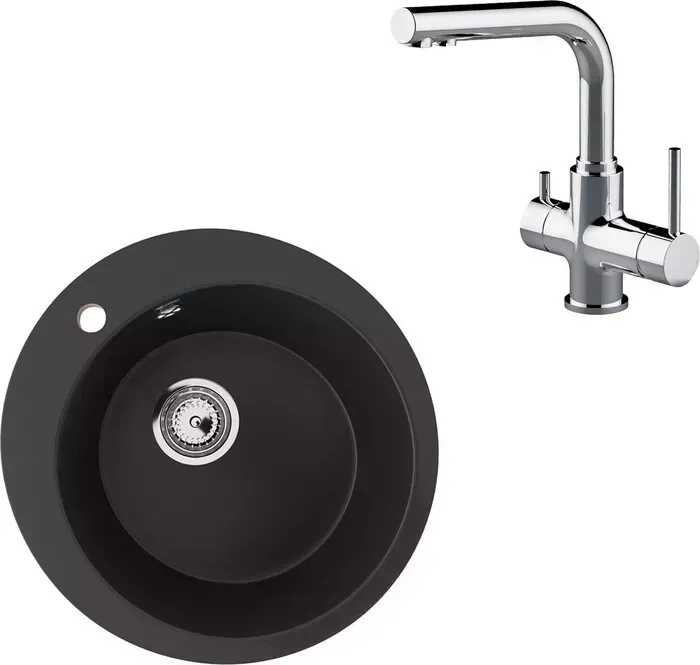 Мойка кухонная и смеситель ULGRAN и смеситель U-405-344 ультра-черный, Lemark Comfort LM3061C