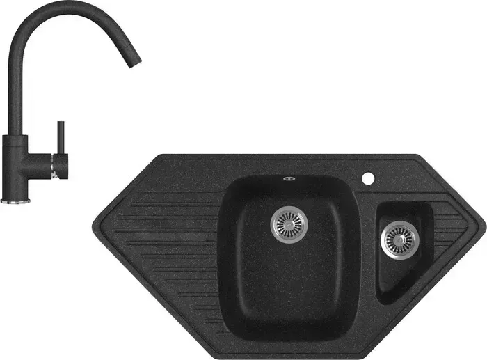 Мойка кухонная и смеситель GREENSTONE и смеситель GRS-10K-308, GS-003-308 черный