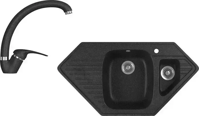 Мойка кухонная и смеситель GREENSTONE и смеситель GRS-10K-308, GS-002-308 черный