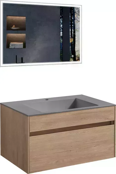 Мебель для ванной Vincea Chiara 80х48 N.Oak, серая раковина