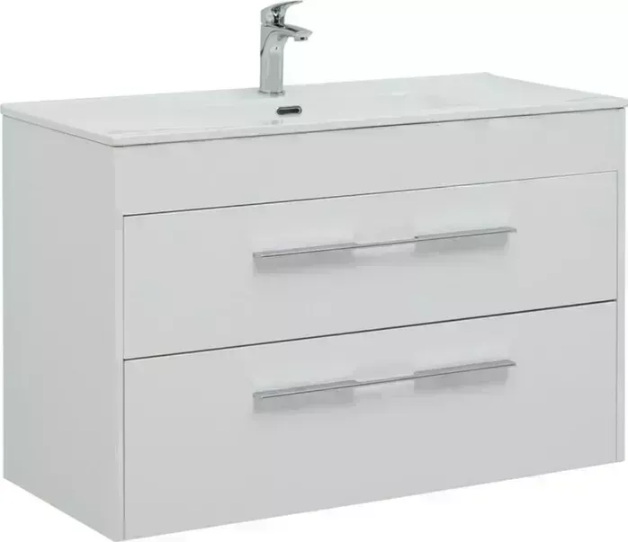 Тумба под раковину AQUANET Августа 100 Flat два ящика, белый глянец (277509)