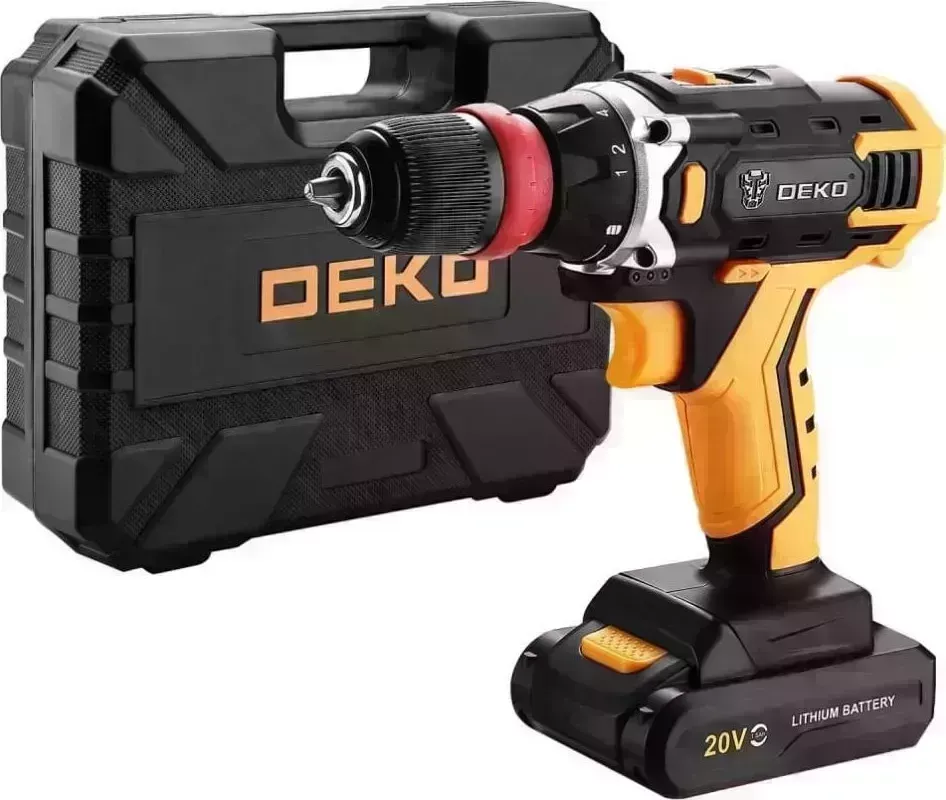 Дрель аккумуляторная DEKO DKCD20FU-Li SET 3 со съемным патроном в кейсе + оснастка 13шт