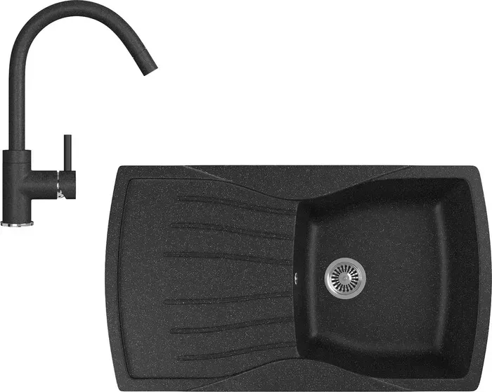 Мойка кухонная и смеситель GREENSTONE и смеситель GRS-22-308, GS-003-308 черный