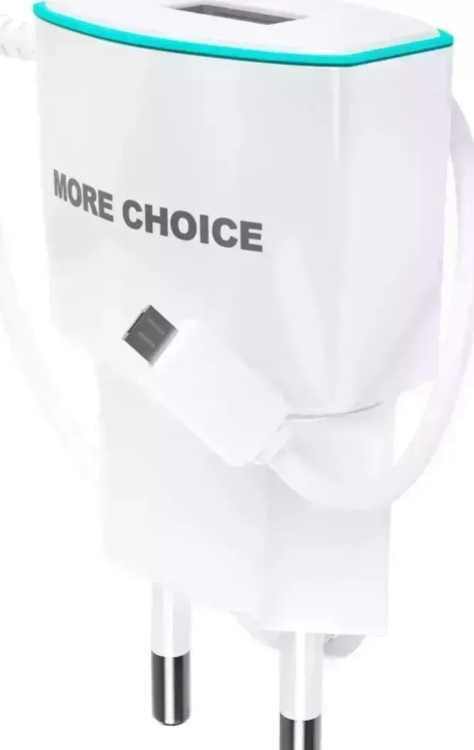 Сетевой адаптер MORE CHOICE (4627151191966) NC40m 1USB 1.0A micro USB с кабелем -White Blue
