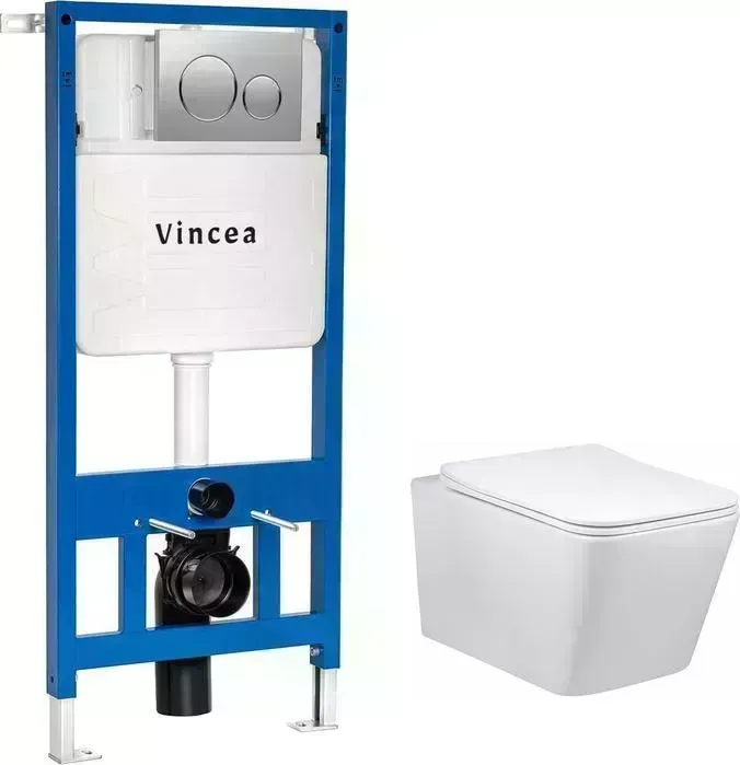 Комплект унитаза с инсталляцией Vincea Q-Line с , кнопкой и сиденьем микролифт, матовый белый (VT1-12MW, VIS-601, VFP-005CH) с , и