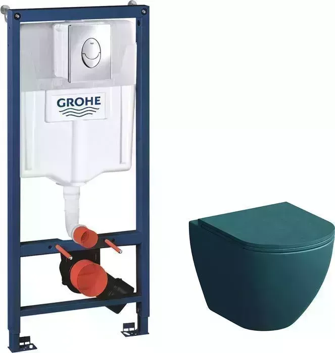 Комплект унитаза с инсталляцией Grossman с Grohe, сиденье микролифт, зеленый матовый (GR-4455OLMS, 38721001)