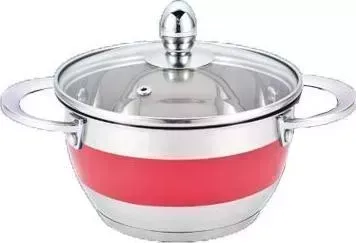 Кастрюля с крышкой GREEN POINT 2212R-GP с 2,1л, 18х10см,нерж.сталь, красная кастрюля с