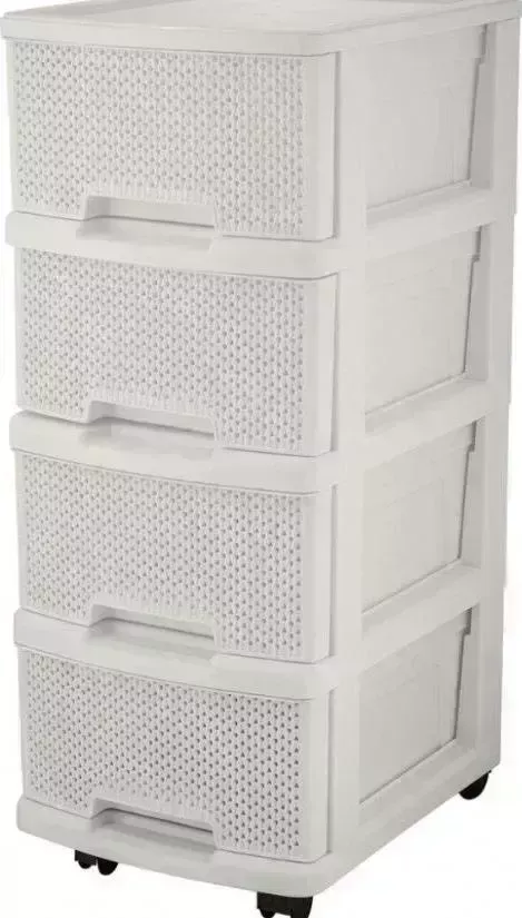 Комод KEEPLEX KL379422048 Ajur с ящиками на колесиках четырехсекционный компакт белое облако