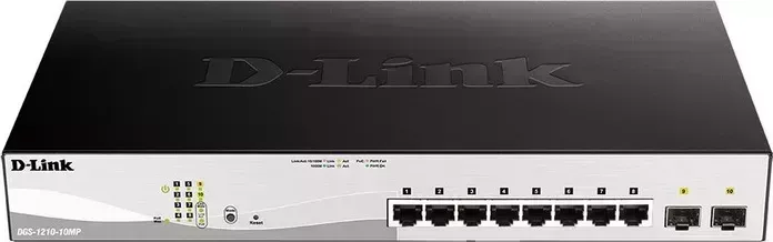 Коммутатор D-Link DGS-1210-10MP/FL 8G 2SFP 8PoE+ 130W управляемый (DGS-1210-10MP/FL)