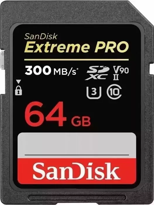 Карта памяти Sandisk Extreme PRO 64GB SDXC Memory Card up to 300MB/s, UHS-II, Class 10, U3, V90