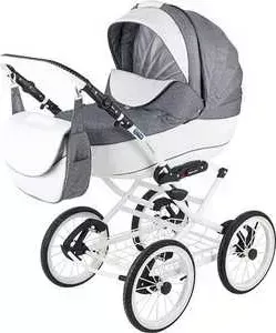 Коляска 3 в 1 BEBE-MOBILE модульная 3 в 1 Santana Ecco-кожа 714S белый - серый в точку