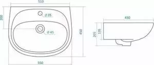 Раковина SANTEK Анимо 55 без отверстия для смесителя (1WH110499)