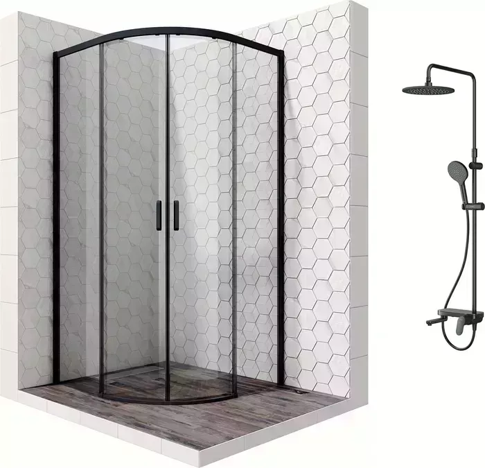 Душевой уголок Ambassador Queen 100x100 с системой Am.Pm, прозрачный, черный (11011202Black, F0780722)