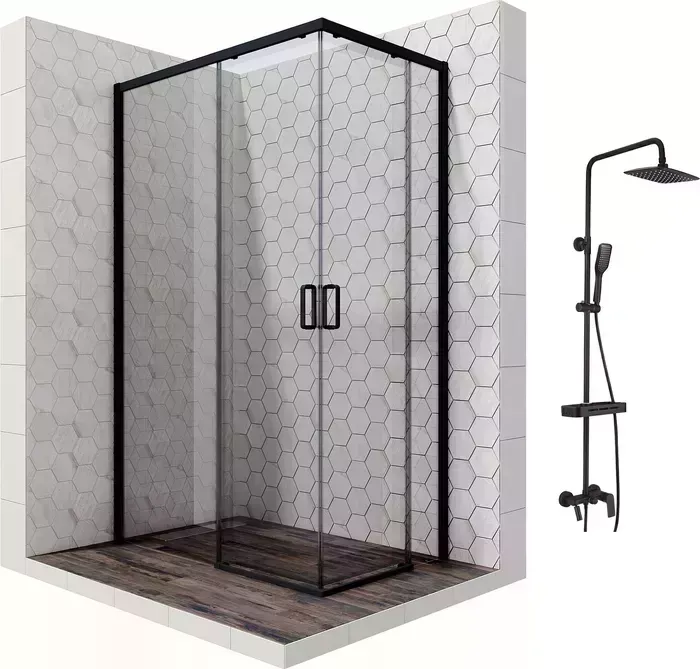 Душевой уголок Ambassador Queen 120x80 с системой Lemark, прозрачный, черный (11011205LBlack, LM7002BL)