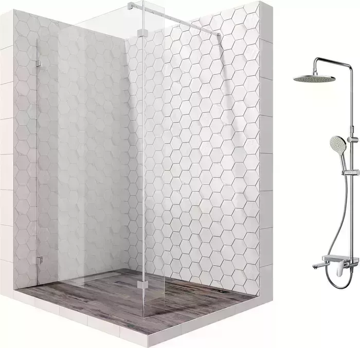 Душевой уголок Ambassador Walk-in 120x100-70 с системой Am.Pm, прозрачный, хром (15031108, F0780700)