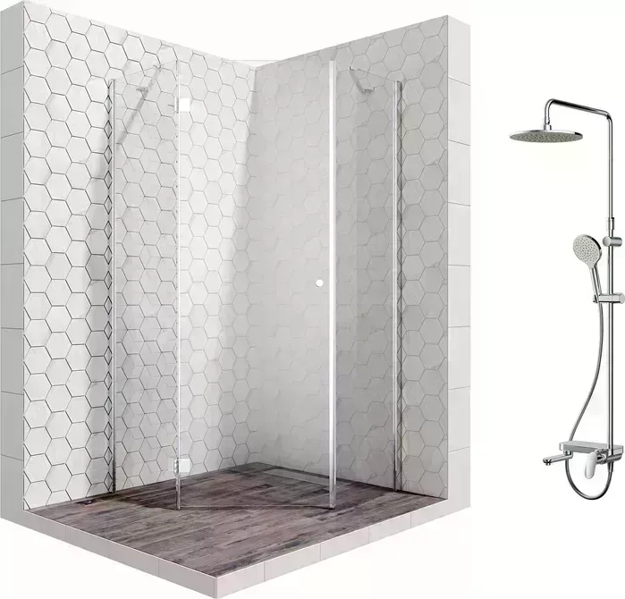 Душевой уголок Ambassador Diamond 90x90 с системой Am.Pm, левый, прозрачный, хром (12011111L, F0780700)
