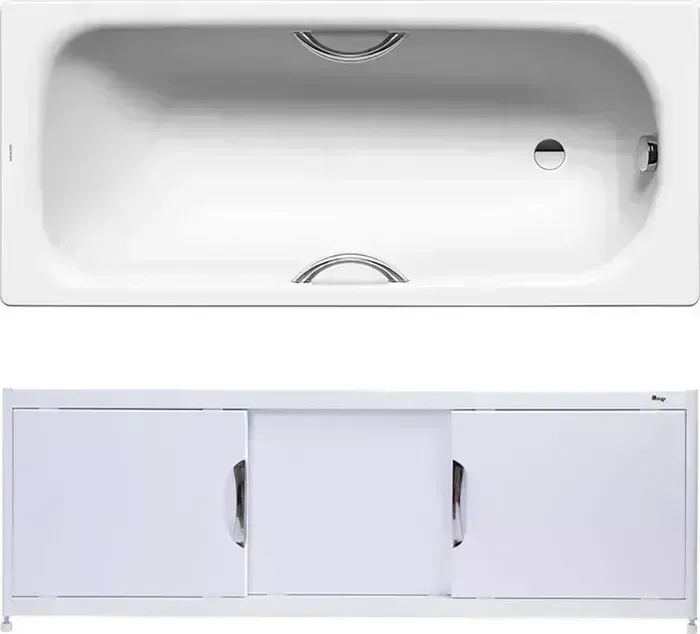 Стальная ванна Kaldewei Saniform Plus Star 335 Antislip, Easy Clean 170x70 с экраном Emmy Малибу, ножками и ручками
