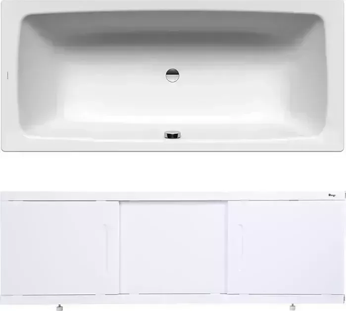 Стальная ванна Kaldewei Cayono Duo 725 Antislip, Easy Clean 180x80 с экраном Emmy Соната и ножками