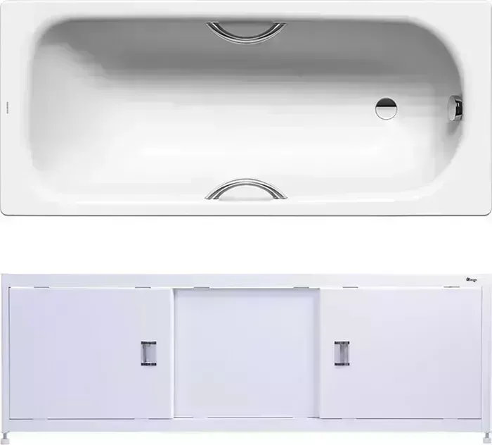 Стальная ванна Kaldewei Saniform Plus Star 335 Antislip, Easy Clean 170x70 с экраном Emmy Монро, ножками и ручками