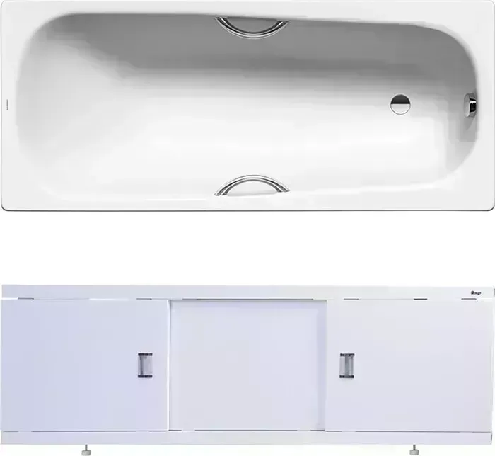 Стальная ванна Kaldewei Saniform Plus Star 331 Antislip, Easy Clean 150x70 с экраном Emmy Виктория, ножками и ручками