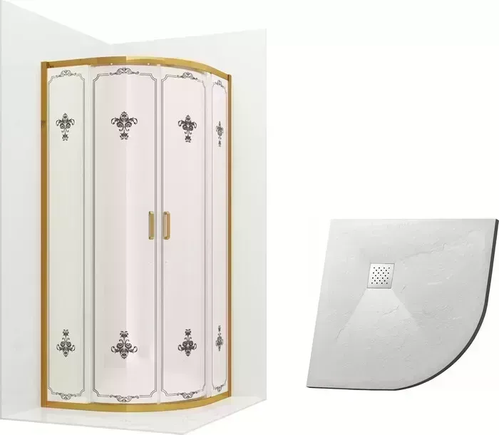 Душевой уголок Ambassador Royal 100x100 с поддоном, белый крашенный с рисунком, золото (18015305, GR-S1100100)