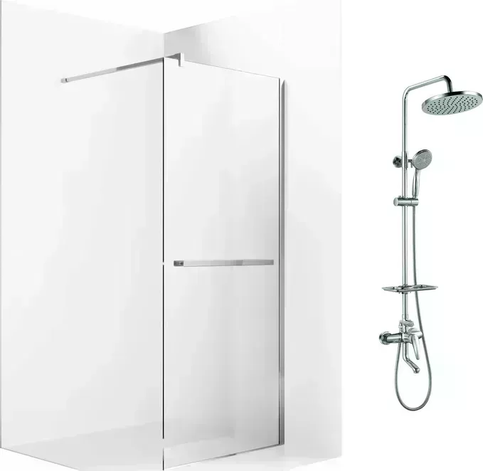 Душевой уголок Ambassador Walk-in 100х100-70 с душевой системой Lemark, прозрачный, хром (15031135, LM7010C)