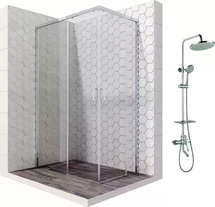 Душевой уголок Ambassador Queen 120x80 с душевой системой Lemark, прозрачный, хром (11011106L, LM7010C)