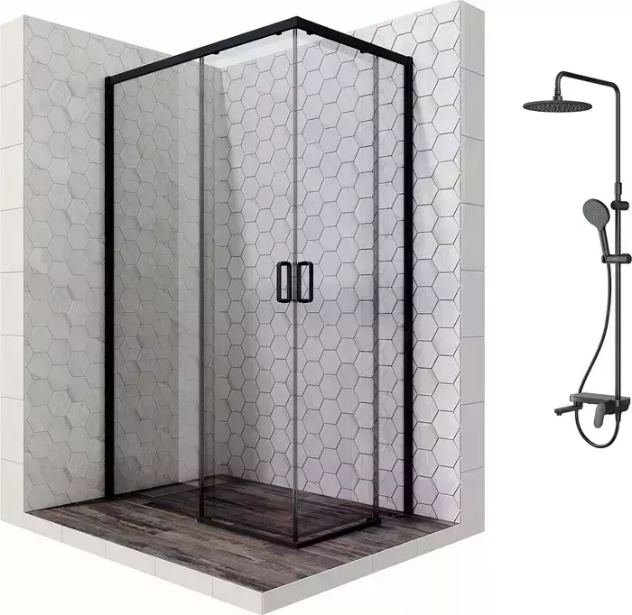 Душевой уголок Ambassador Queen 120x80 с системой Am.Pm, прозрачный, черный (11011205LBlack, F0780722)