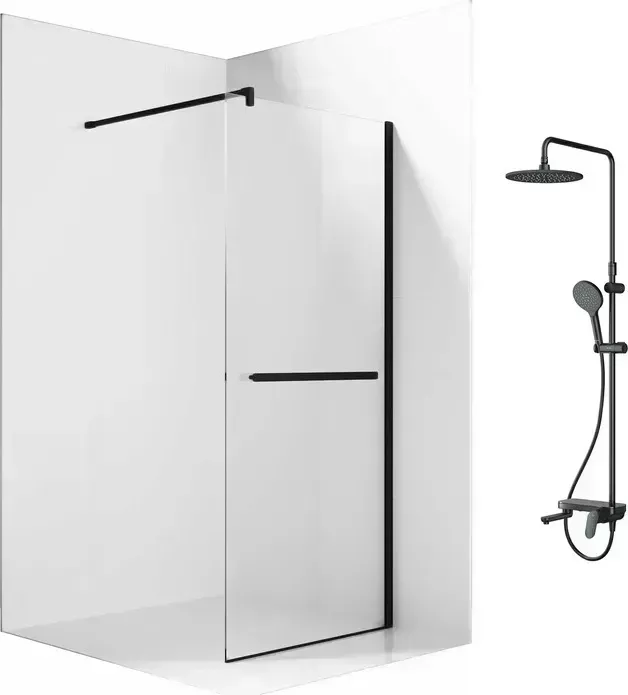 Душевой уголок Ambassador Walk-in 100х100-70 с душевой системой Am.Pm, прозрачный, черный (15031235, F0780722)
