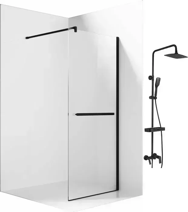 Душевой уголок Ambassador Walk-in 120х100-70 с душевой системой Lemark, прозрачный, черный (15031233, LM7002BL)