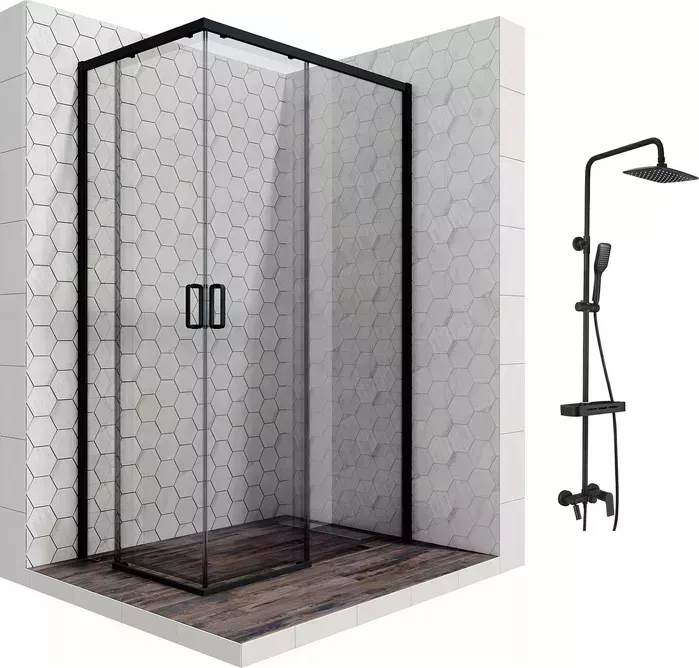 Душевой уголок Ambassador Queen 120x80 с системой Lemark, прозрачный, черный (11011205RBlack, LM7002BL)