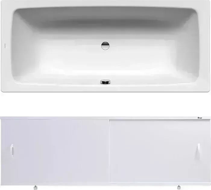Стальная ванна Kaldewei Cayono Duo 725 Antislip, Easy Clean 180x80 с экраном Emmy Эко и ножками