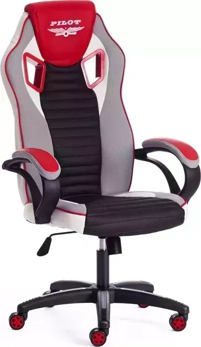 Кресло офисное TetChair PILOT кож/зам/ткань, черный перфорированный/св.серый/красный, 36-6/06/TW-14/36-161
