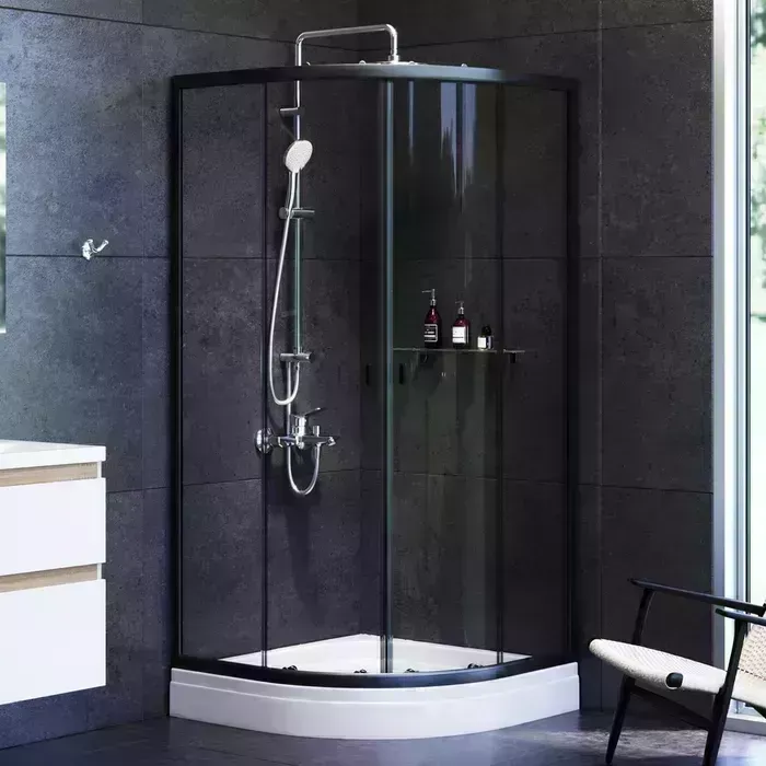 Душевой уголок Am.Pm X-Joy Twin Slide 90x90 с поддоном, прозрачный, матовый черный (W88E-205-090BT64)