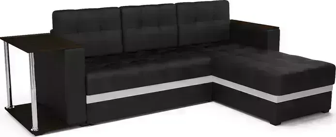 Диван угловой Mebel Ars Атланта (экокожа черная с полоской)