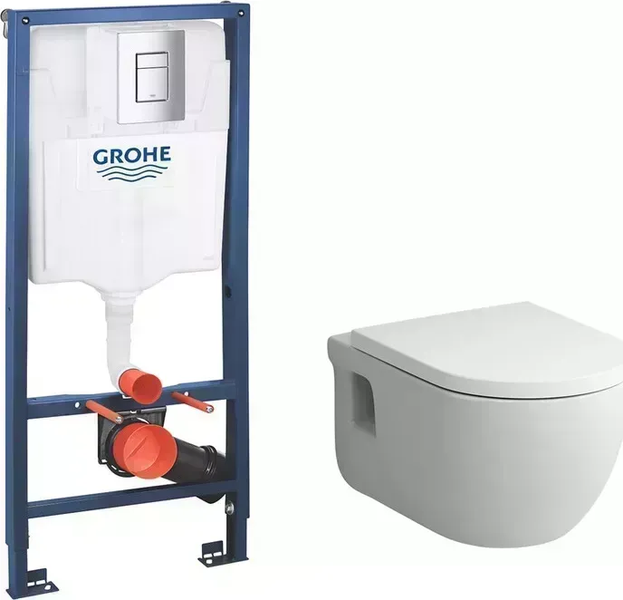 Комплект унитаза с инсталляцией Am.Pm Like FlashClean с Grohe, клавиша хром, сиденье микролифт (C801701SC, 38772001)