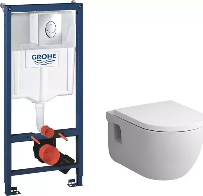 Комплект унитаза с инсталляцией Am.Pm Like FlashClean с Grohe, клавиша хром, сиденье микролифт (C801701SC, 38721001)