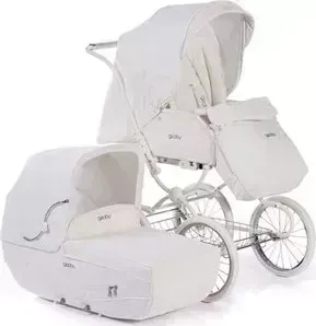 Коляска трансформер Geoby белый комбинированный с кожей (05C605 Lux R328 G)