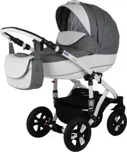 Коляска 2 в 1 BEBE-MOBILE 2 в 1 Toscana Белый Перфорированный в Квадратик - Серый (KBMT-0215PIK15)