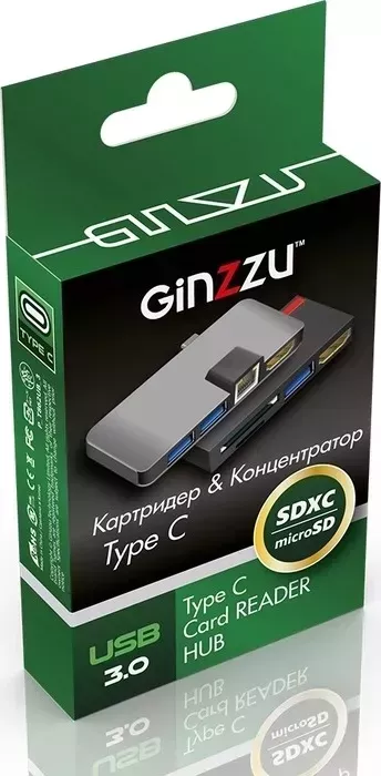 Фото №1 Картридер Ginzzu EXT GR-862UB Type C, HDMI+USB2.0+U2:SD/TFx2