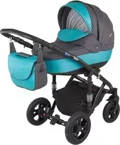 Коляска BEBE-MOBILE Mario Бирюзовый в Принт (Вензеля) - Графит (KBMM-0555537G)