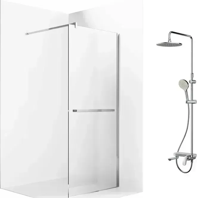 Душевой уголок Ambassador Walk-in 110х100-70 с душевой системой Am.Pm, прозрачный, хром (15031134, F0780700)