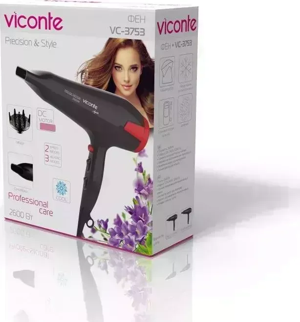 Фен VICONTE VC-3753 черный с красным