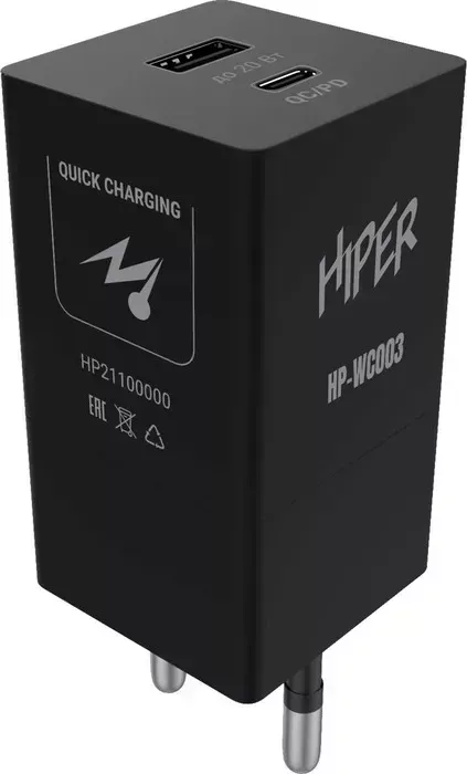 Сетевое зарядное устройство Hiper (СЗУ) HP-WC003 3A+2.22A PD+QC универсальное черный