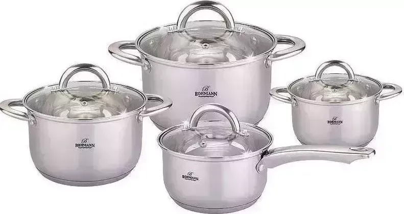 Набор посуды BOHMANN BH - 0812S /8 пр. 1,1л; 2,6л, 3,6л, 1,9л/ 5-ти шаговое дно (х2) BH - /8