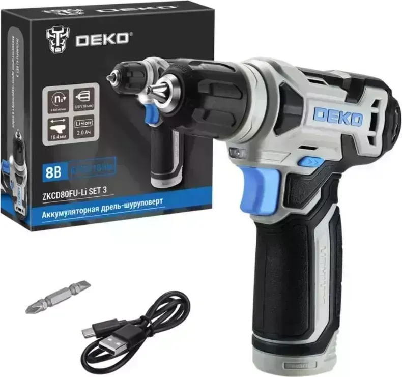 Дрель аккумуляторная DEKO ZKCD80FU-Li SET 3