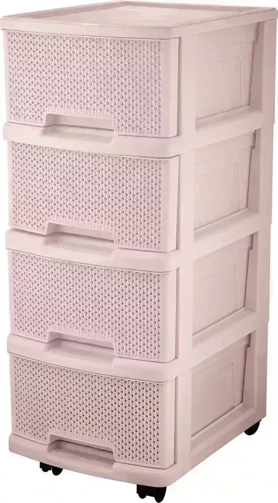 Комод KEEPLEX KL379422005 Ajur с ящиками на колесиках четырехсекционный компакт 37х30х69см бежевый топаз