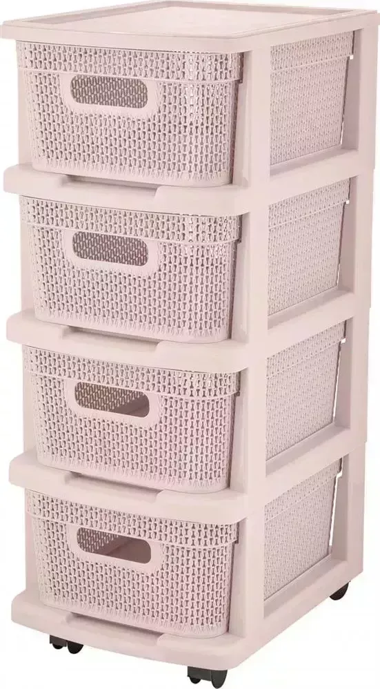 Комод KEEPLEX KL379622005 Ajur с корзинами на колесиках четырехсекционный компакт 37х30х69см бежевый топаз